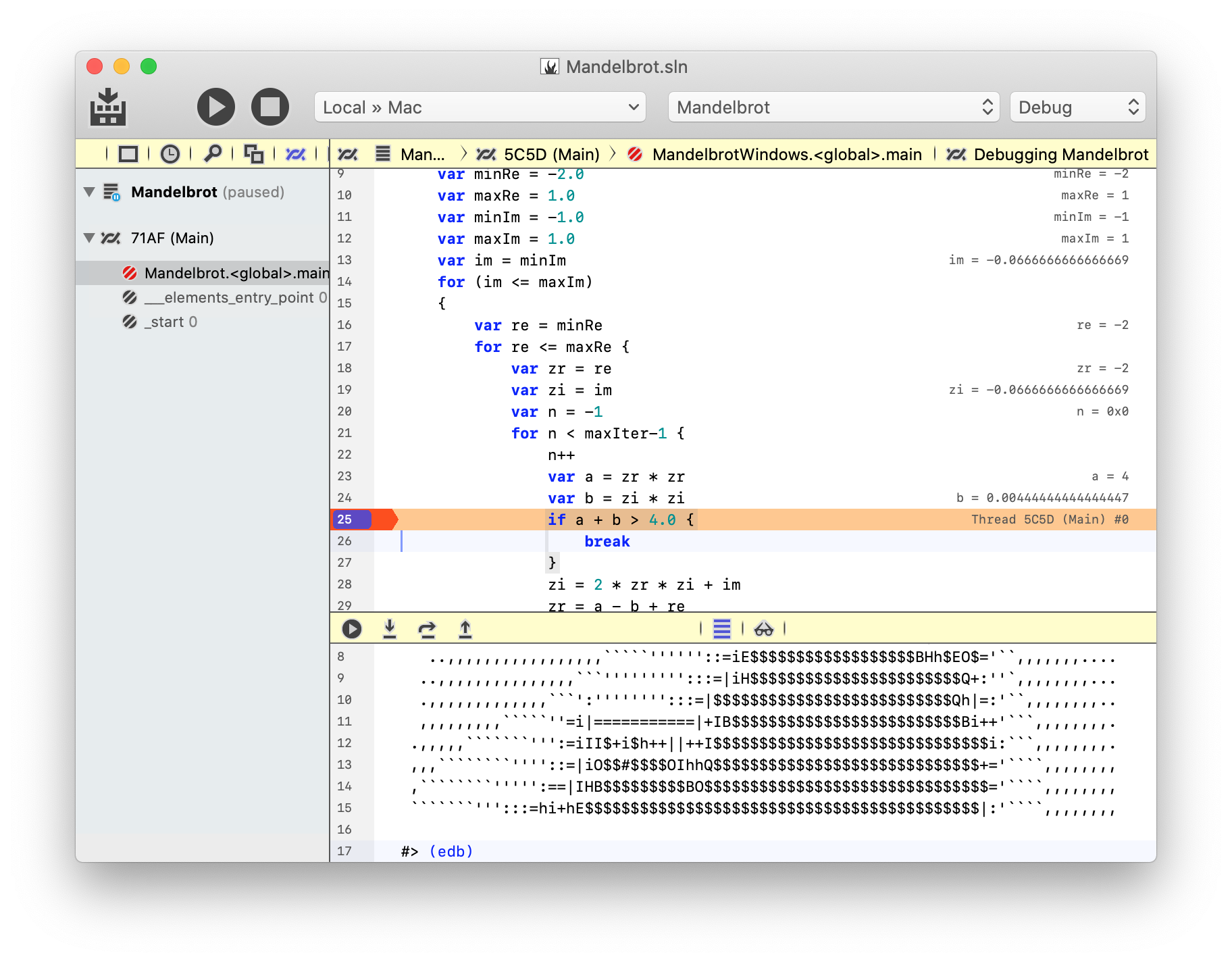 Gold debugging a Go project in Fire