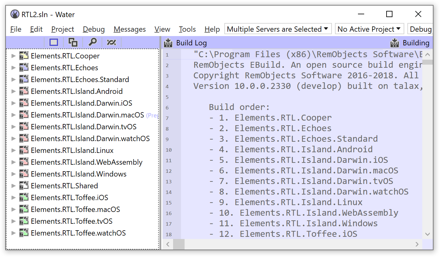 Water showing cross-platform build output