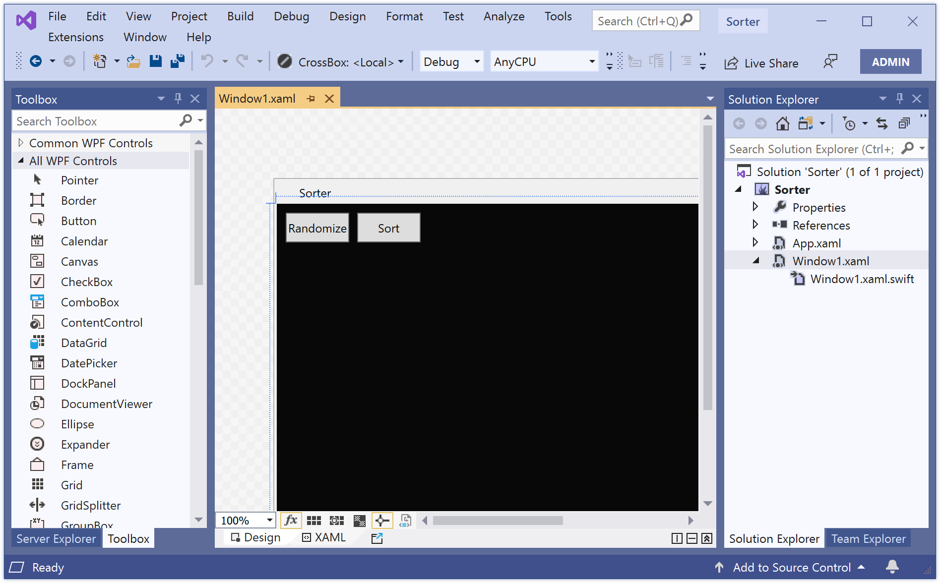 Designing a WPF form in Visual Studio